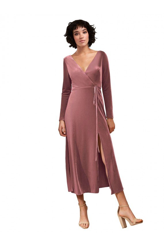 Shop Long Sleeve Velvet Faux Wrap Midi Length Bridesmaid Dress / Prom Dress Sydney