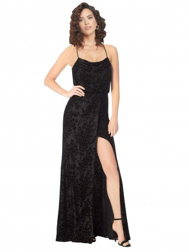 Shop Floral Velvet Cowl Neck Bridesmaid Dress with Skirt Slit Sydney