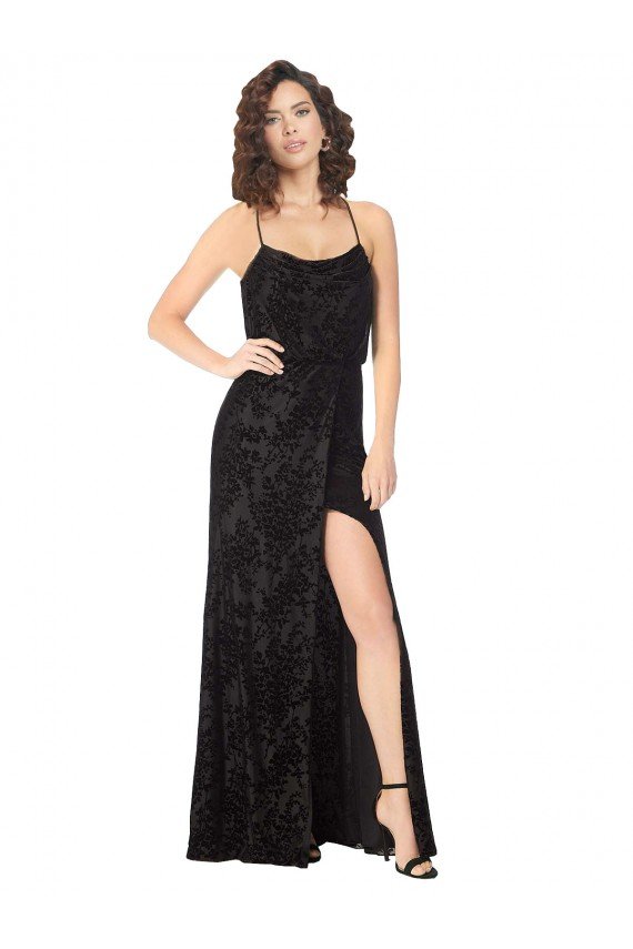 Shop Floral Velvet Cowl Neck Bridesmaid Dress with Skirt Slit Sydney
