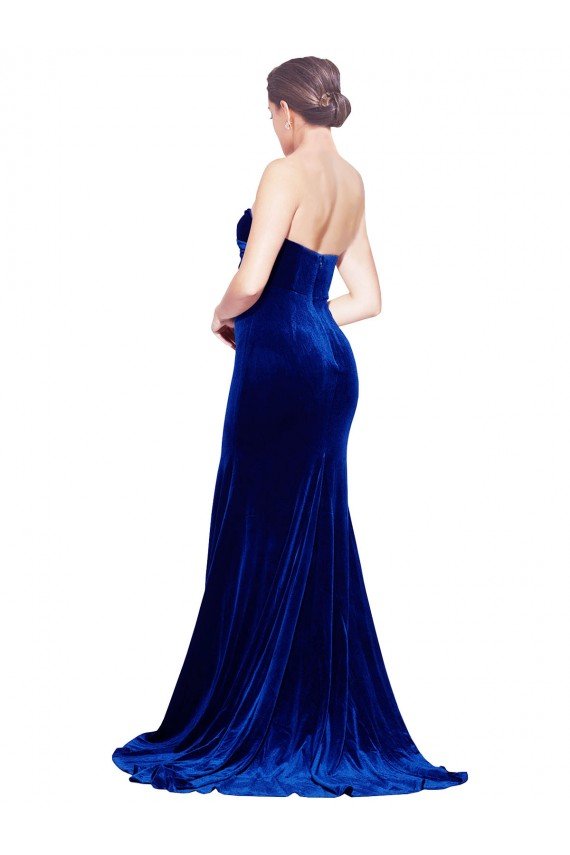 Shop Strapless Ruched Formal Velvet Bridesmaid Dress / Prom Dress with Sweep Train and Front Slit Sydney