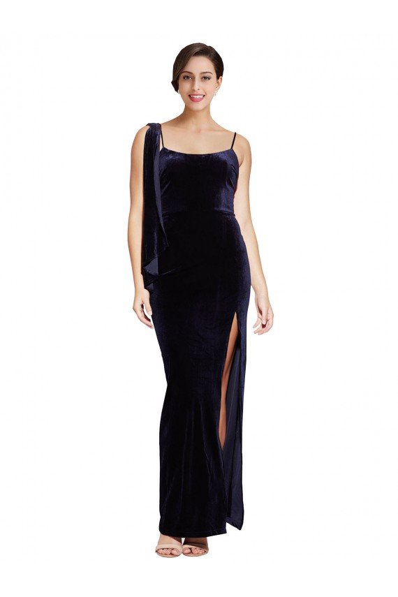 Shop Long Formal Velvet Bridesmaid Dress / Prom Dress with Side Thigh Split and Shoulder Tie Sydney
