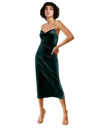 Shop Midi Cocktail Length Sleek Cowl Neckline Short Formal Velvet Bridesmaid Dress / Prom Dress Sydney