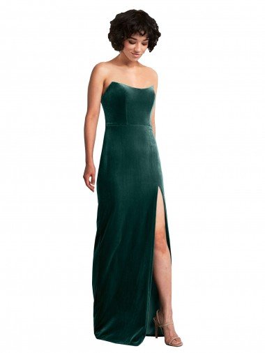 Shop Scooped Strapless Long Formal Velvet Bridesmaid Dress / Prom Dress with Daring Side Slit Sydney