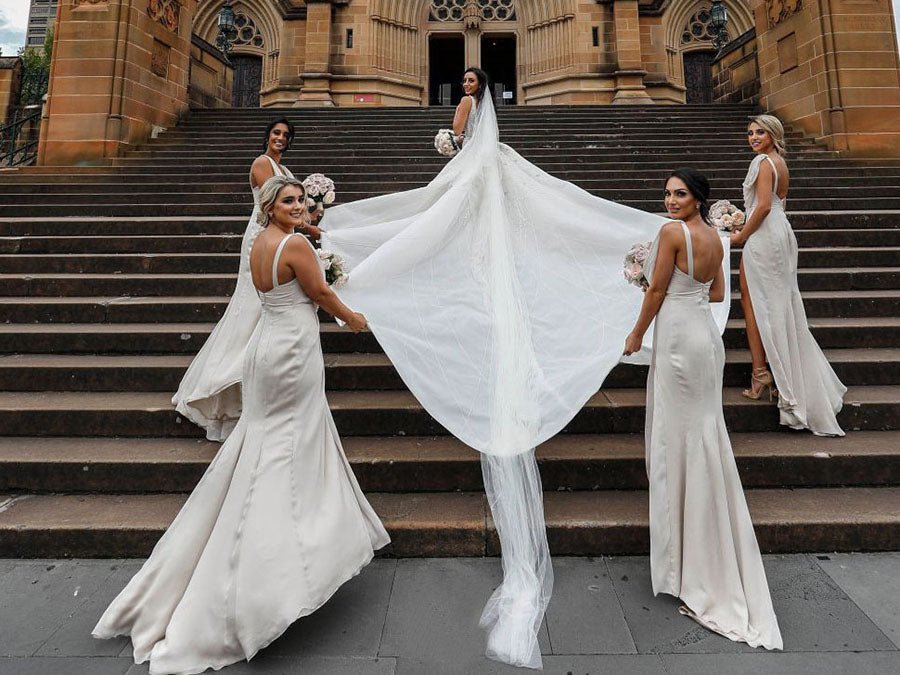 Full Length Luxe Chiffon Long Champagne bridesmaid dresses Sydney with Sexy High Slit and Front Ruffles