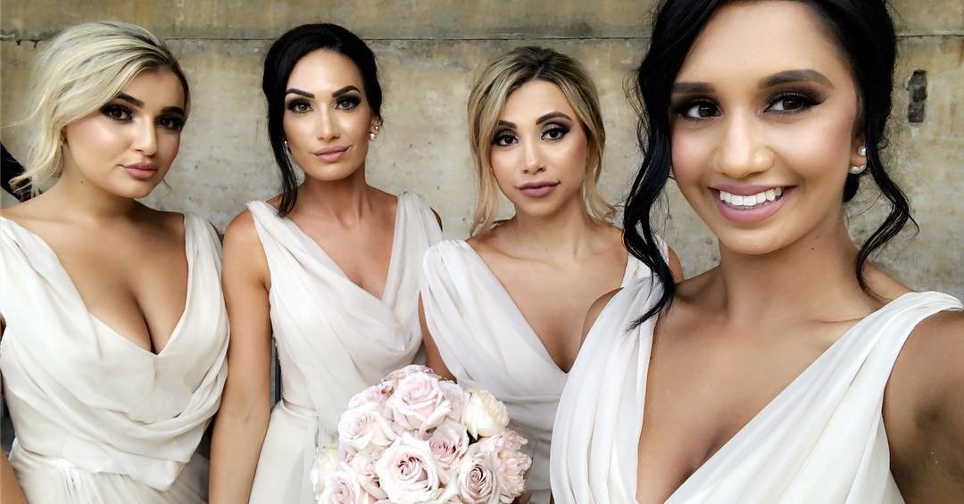 Full Length Luxe Chiffon Long Champagne bridesmaid dresses Sydney with Sexy High Slit and Front Ruffles